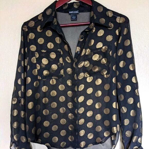 Gold Metallic Semi Sheer Top Size M - Picture 2 of 7